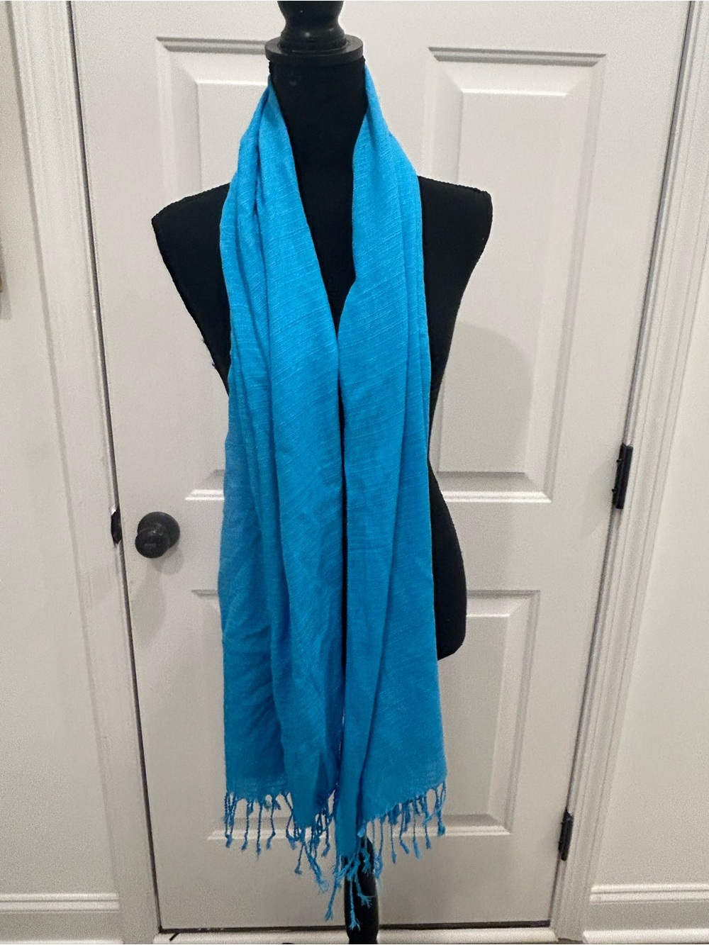 100% Silk Torquise Blue Shawl Wrap Fringed Oversized Scarf
